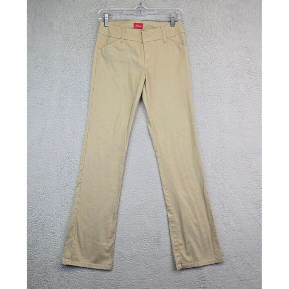 Dickes Pants Junior 3 Khaki Flared Leg Mid Rise Regular Fit Stretch Y2K 90 Retro - Picture 1 of 10